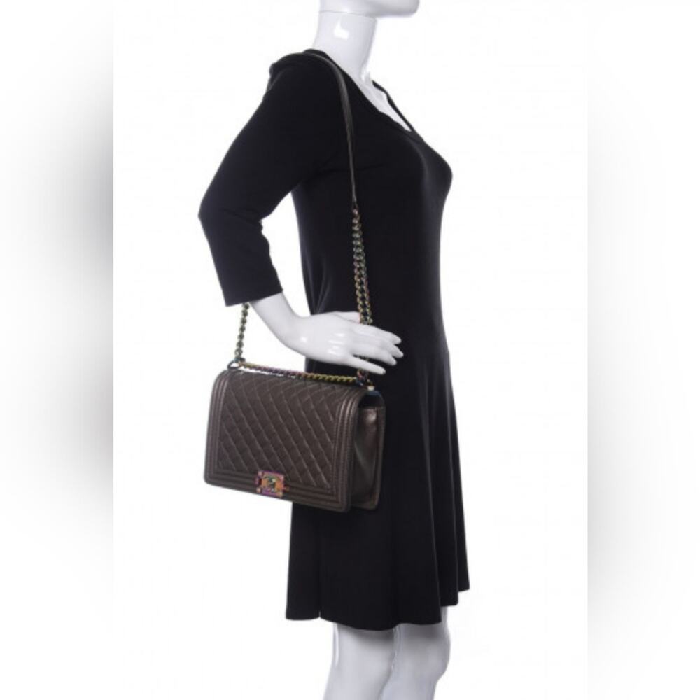 Chanel Brown Iridescent Mermaid Quilted Shoulder Boy Flap Bag goatskin leather - Picture 15 of 15